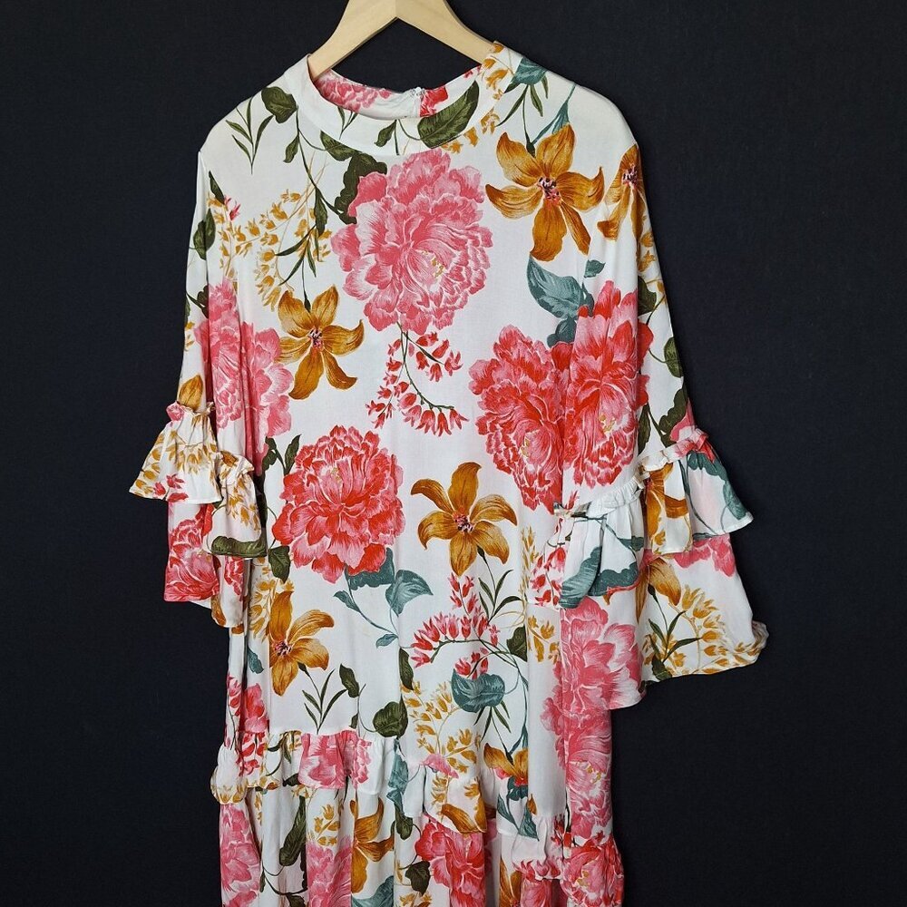 💙 Petal +Pup Floral Soft Tiered Midi Dress Size XL Vacation Formal Comfy Casual - Picture 4 of 9